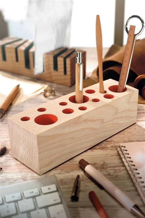LALEZEN Doğal Ahşap Masaüstü Kalemlik Kalem Standı - Wooden Pen Holder