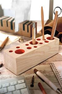 LALEZEN Doğal Ahşap Masaüstü Kalemlik Kalem Standı - Wooden Pen Holder