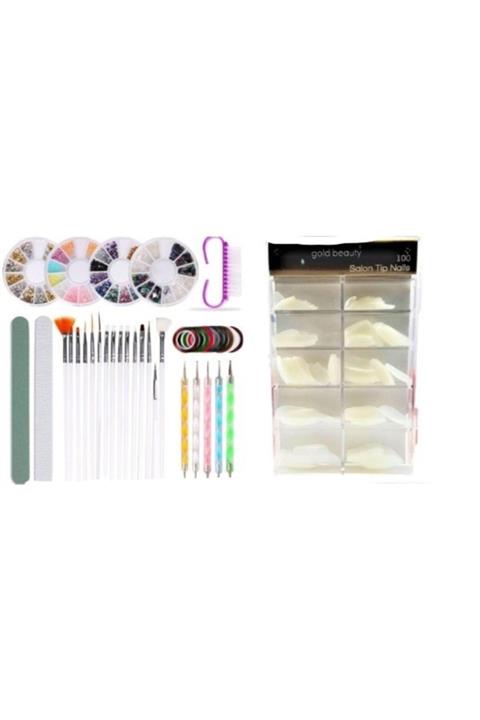 SİNKA Tırnak Süsleme Desen Verme Full Set + 100'lü Takma Tırnak Set
