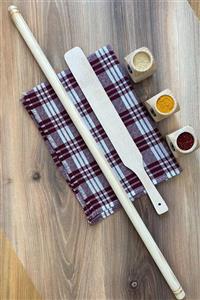 aktarix 2'li Hamur Seti 90 cm Oklava ve  Ahşap Çevirgeç 45 cm Spatula Bazlama Pizza Yufka Çevirgeci