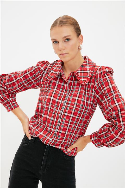 TRENDYOLMİLLA Kırmızı Düğmeli Gömlek TWOAW22GO0351
