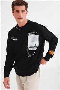 GRIMELANGE Fomo Erkek Siyah Baskılı Bisiklet Yaka Comfort Sweatshirt