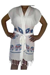 Güneybatı Home Kadın Beyaz Plaj Elbisesi Kimono Filli