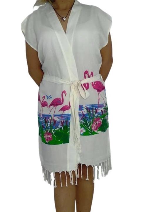 Güneybatı Home Kadın Beyaz Plaj Elbisesi Kimono Flamingo