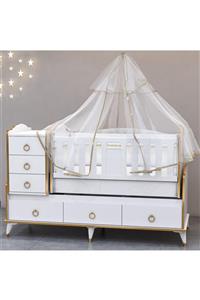 Garaj Home Elfin Gold 60x120 Uzayan Asansörlü Lüks Uyku Setli Beşik Kombini