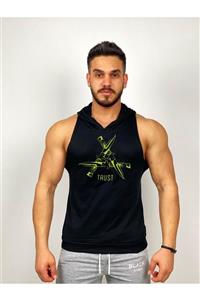 Black İstanbul Siyah Erkek Regular Fit -trust Sword- Baskılı Kapüşonlu Kolsuz Sporcu Hoodie