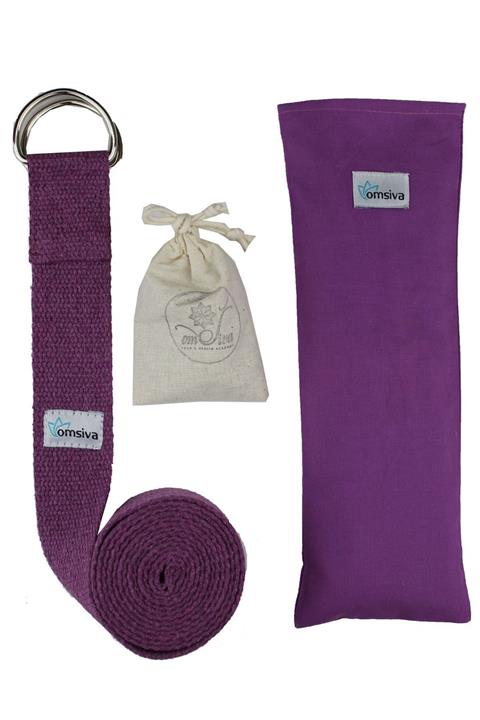 OmSiva Yoga Set 1 Mor Çift Katlı Yıkanabilir Lavantalı Yoga Göz Yastığı Yoga Kemeri