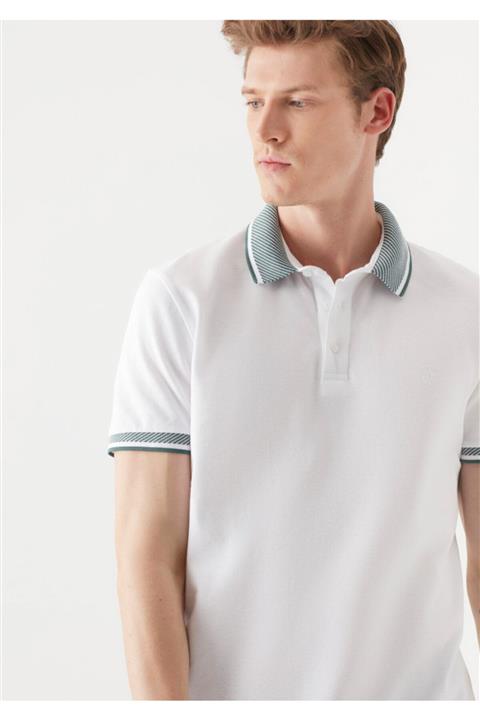 Mavi Erkek Beyaz Polo Tişört