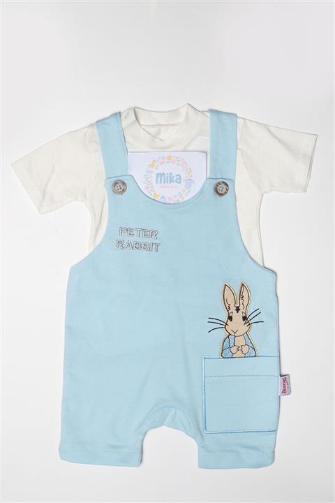 Mika Bebek & Çocuk Tavşan Desenli Mavi Cepli Erkek Bebek Yazlık Salopet Takım