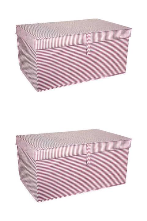tofipashop 2 Adet Kapaklı Çok Amaçlı Çamaşır Saklama Düzenleme Hurç, Kutu Mega 60x40x30 Pembe