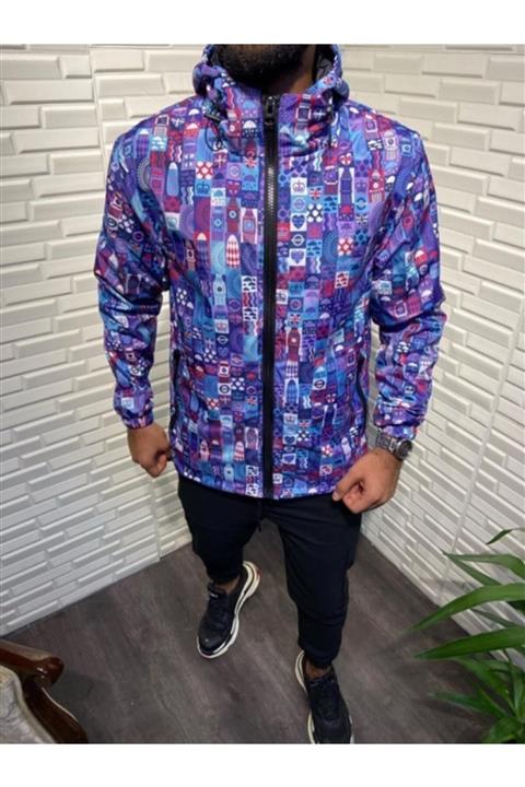 CELNA STİL Erkek Mavi Desenli Rüzgarlık& Yağmurluk