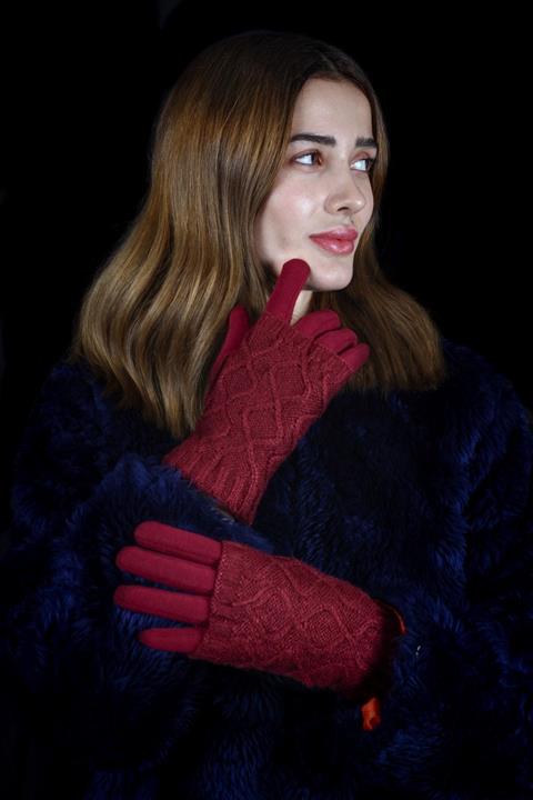 Beoje Kadın Dokunmatik Ekran Zikzak Örgü Tasarım Eldiven