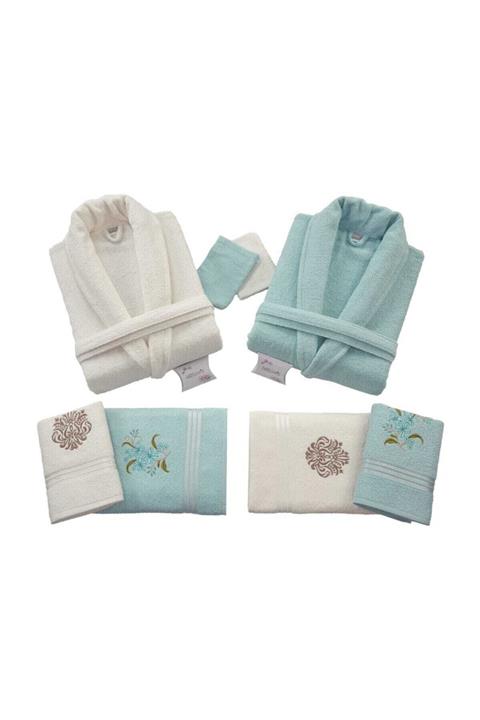 Nurpak Biflores Aile Bornoz Seti 10 Parça Krem / Mint