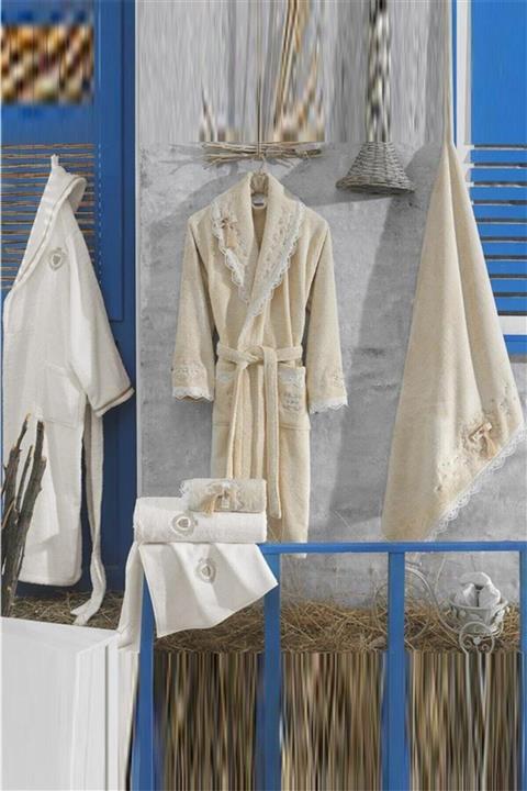 Fiesta 6 Parca Class Bambu Bornoz Seti Kutulu - Kapuçino Krem