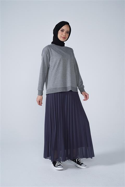 Thesetthur Kadın Şifon Astarlı Piliseli Etek Antrasit