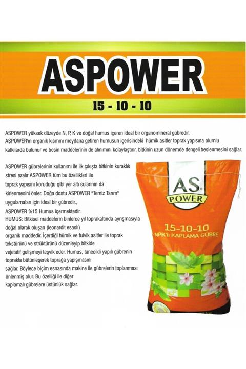 ASPOWER 15-10-10 / Çim Gübresi - Npk'lı Organomineral Gübre / 25 Kg