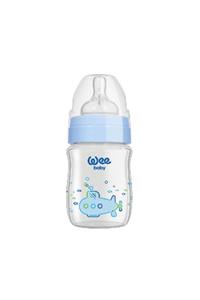 Wee Baby Mavi Klasik Geniş Ağızlı Isıya Dayanıklı Cam Biberon 120 ml