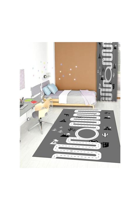 Jungle Gri Arabalı 150x230 cm Çocuk Halısı