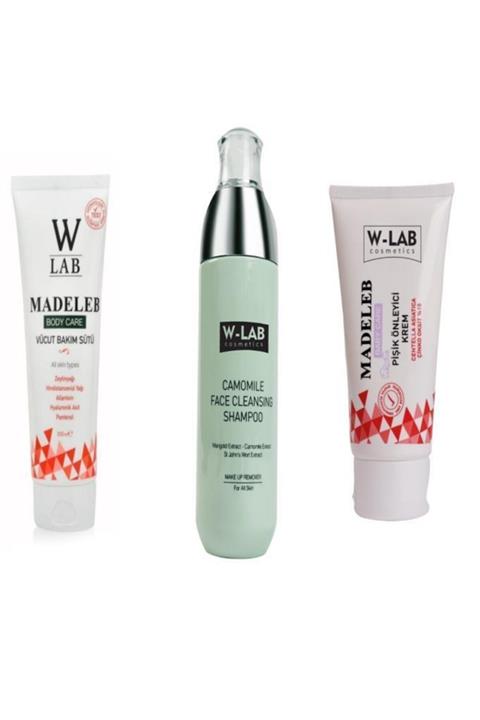 WLab Kozmetik Vücut Bakım Sütü + Yüz Temizleme Şampuanı + Pişik Kremi Set