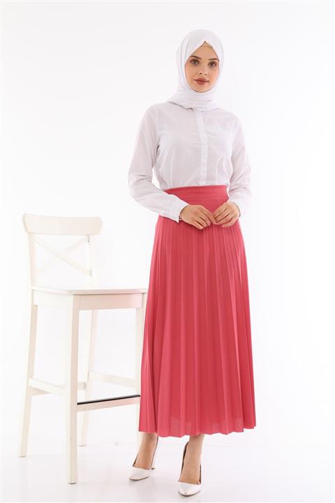 Maxaliz Moda Kadın Pembe Piliseli Etek