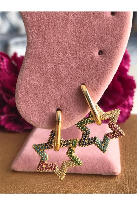 Arus Zirkon Taşlı Yıldızlı Çelik Küpe