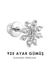 Dianora Piercing Taşlı Çiçek Gümüş Helix Piercing