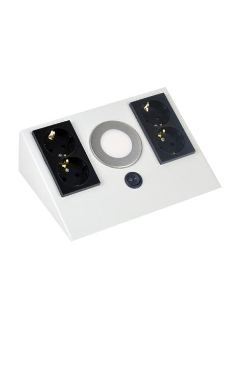ERVA Dörtlü Tezgah Altı Siyah Priz Beyaz Gövde Beyaz Işık