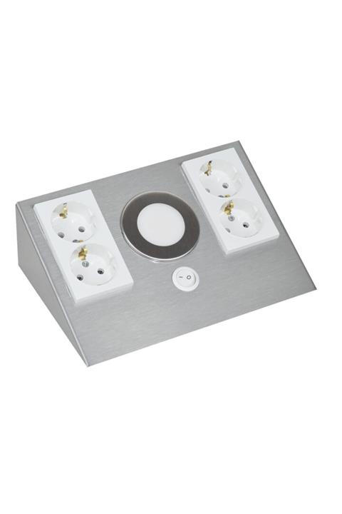 ERVA Dörtlü Tezgah Altı Beyaz Priz Inox Günışığı