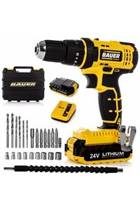 BAUER Q-torx 24 V 5 Ah Darbeli Çift Akülü Vidalama Matkap + 27 Parça Set