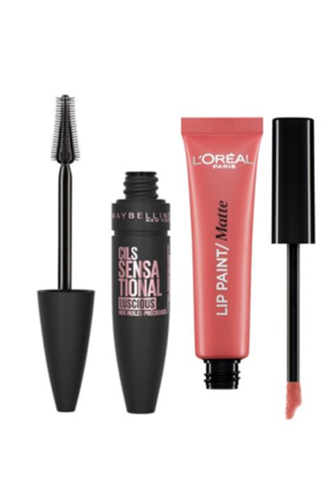 Maybelline New York Loreal Likit Mat Ruj No 201 + Maybelline Cils Sensational Yoğun Siyah Maskara