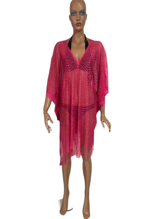 Burku Kadın Fosforlu Pembe Desenli Püsküllü Pareo