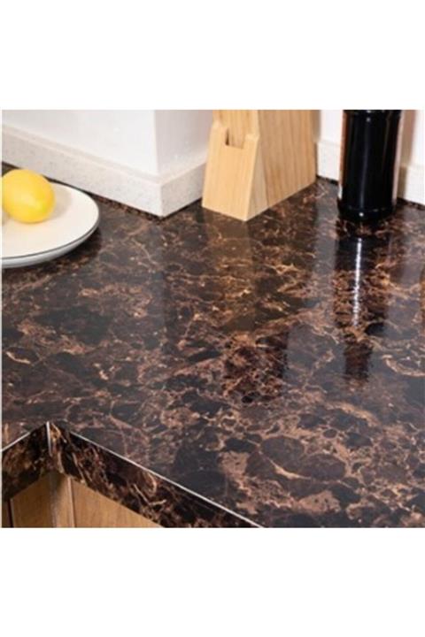 Aydınlı Mermer Desenli Mutfak Tezgah Üstü Yapışkanlı Folyo Kahverengi