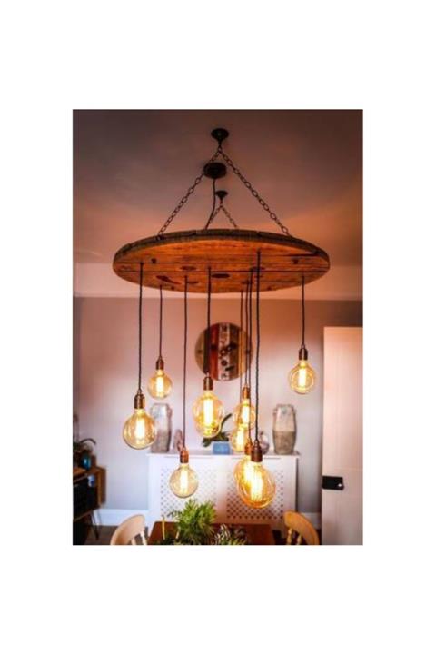Dekoriye Retro Makara Avize Doğal Aydınlatma Kablolu Tasarım Tavan Dekor Retro Edison Ağaç Işık