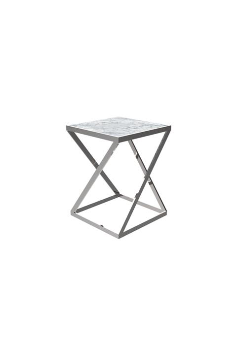 MAKSA Esta Carrara White Parlak Paslanmaz Yan Sehpa