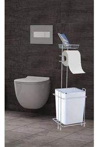 Carat Banyo Çöp Kovası Wc Kağıtlık Yedekli Beyaz Renk Kare Paslanmaz Krom
