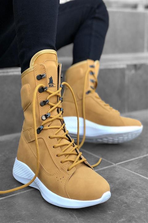 Stepsup Store Bağcıklı Camel Yüksek Taban Boksör Unisex Spor Postal Bot