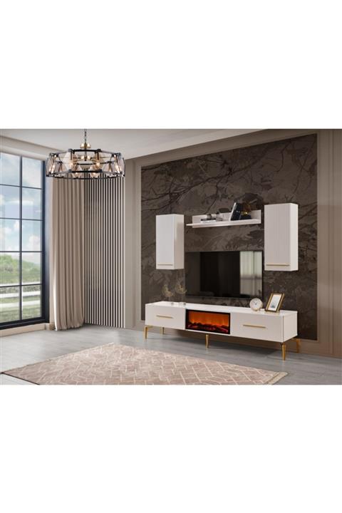 nom Çizgili Şömine Ekranlı Konsol Beyaz