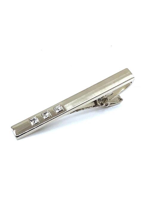 Kravatkolik Gümüş Renk Mat Düz Beyaz Taşlı Kravat Iğnesi Kıy617