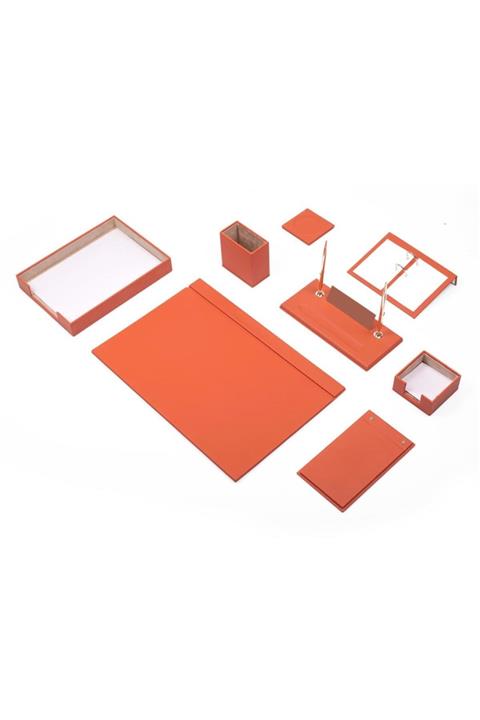 Güner Ofis Deri Sümen Takımı Turuncu 10 Parça Tekli Evrak Raflı