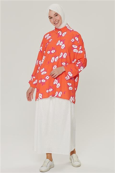 Armine Bol Kesim Supatlı Gömlek 21y3970 Oranj
