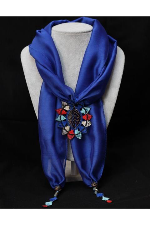 MOR ÖTESİ Unisex Saks Mavisi İğne Oyası Fular
