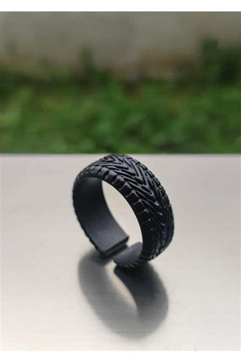 The Collection Erkek Mat Siyah Halka Wheel Şövalye Model Ayarlanabilir Yüzük