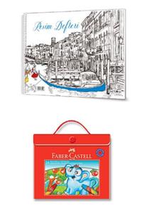 Faber Resim Defteri 35x50 Sp15 Yp Telli  Castell Pastel Boya Plastik Çantalı 24 Renk