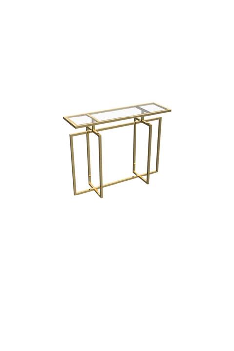 MAKSA Giacoma 100cm Temperli Cam Parlak Paslanmaz Titanyum Gold Konsol