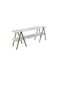 MAKSA Blaca 200cm Carrara White Antik Eskitme Pirinç Konsol