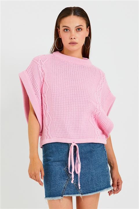 OFLEE Kadın Pembe Bağcıklı Triko Süveter