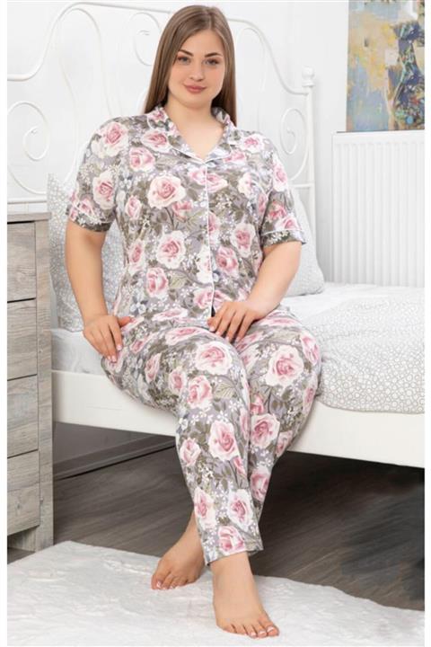 ÇAĞRI HOMEWEAR Summerose Gül Desenli Viskon Battal Beden Pijama Takımı
