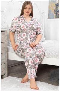 ÇAĞRI HOMEWEAR Summerose Gül Desenli Viskon Battal Beden Pijama Takımı