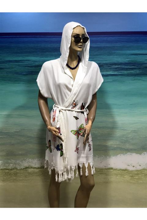 TARZ PEŞTEMAL Kadın Kelebek Desenli Plaj Elbisesi