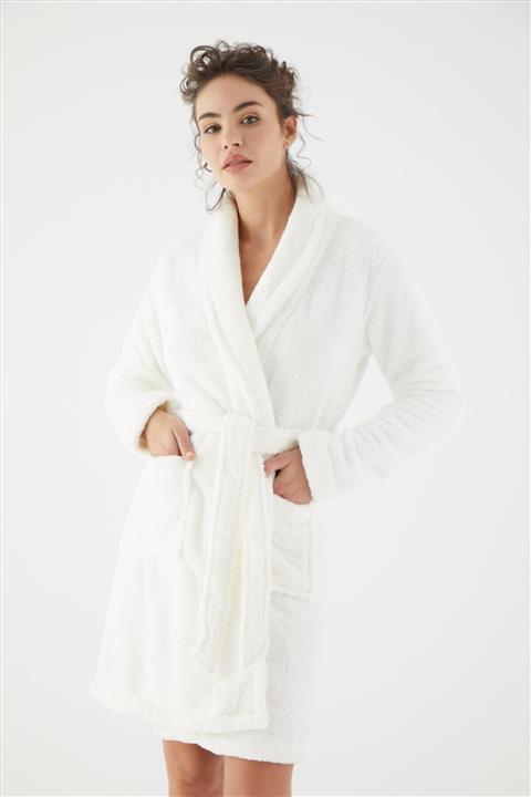 MONAMİSE Kadın Beyaz Cepli Sabahlık K18161721401